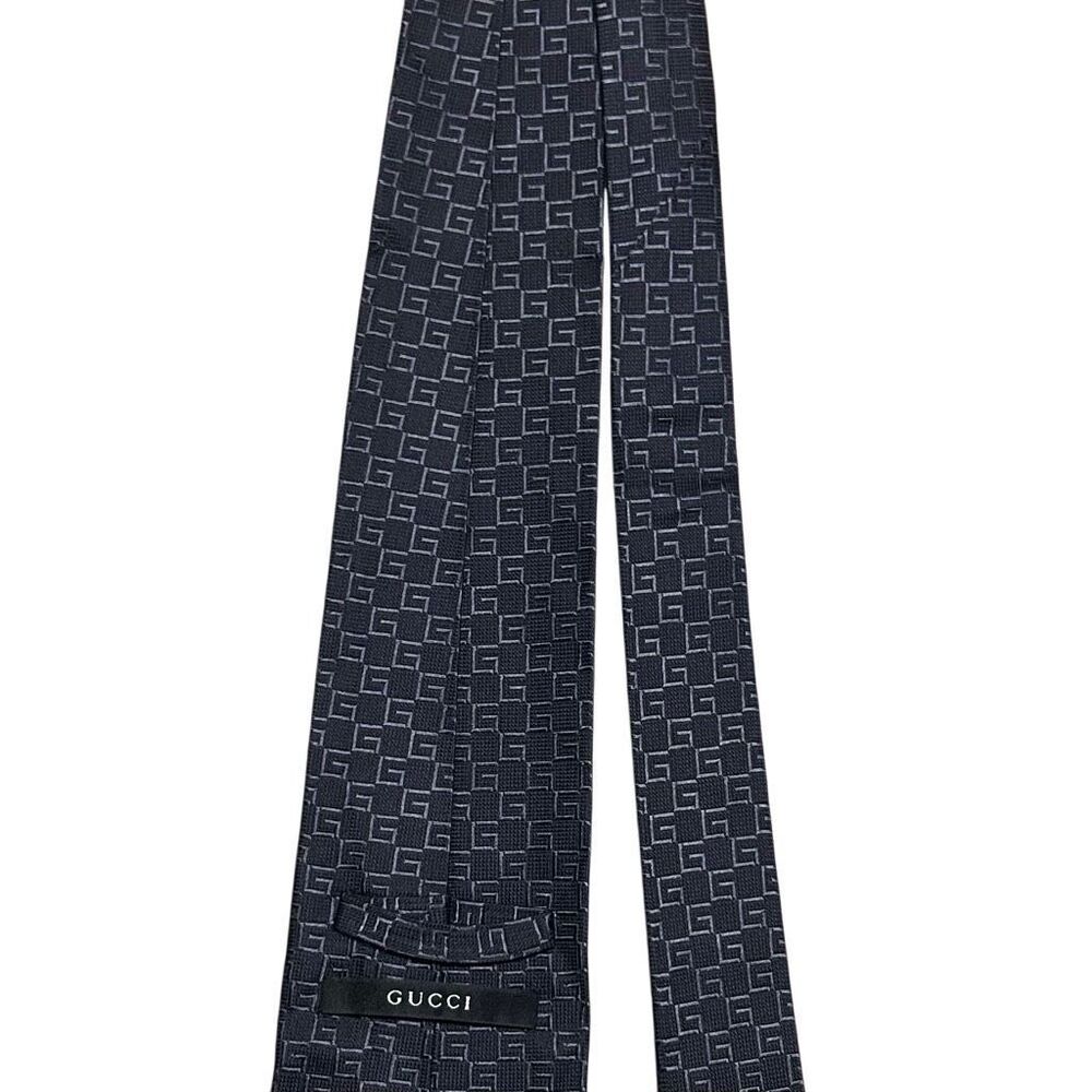 Vintage Gucci Mens Navy Blue 100% Silk Designer Pointed Neck Tie G Pattern - Picture 7 of 12